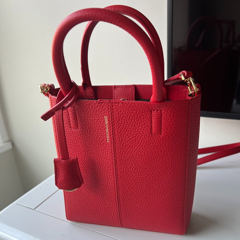 Auth MAISON DE SABRE Mini Small Soft Tote - Pomegranate Caviar Leather Tote Bag